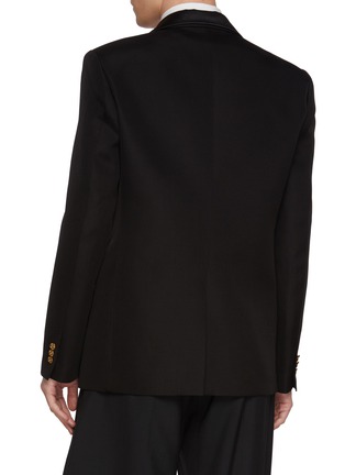 Back View - Click To Enlarge - SACAI - Double Breasted Layered Satin Lapel Silk Cotton Blazer