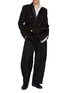 Figure View - Click To Enlarge - SACAI - Double Breasted Layered Satin Lapel Silk Cotton Blazer