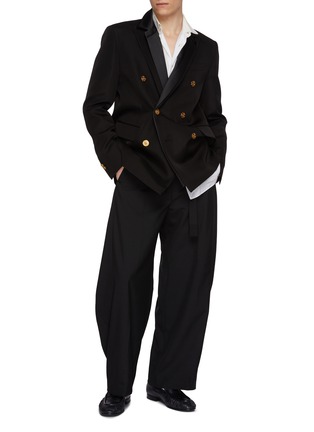 Figure View - Click To Enlarge - SACAI - Belted Pleated Curved Leg Wool Blend Pants