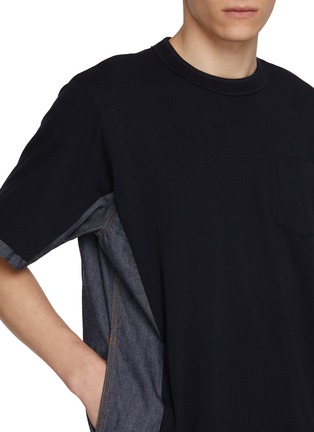  - SACAI - Hybrid Panelled Denim Pocket Cotton T-Shirt