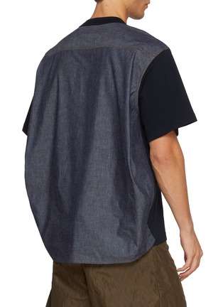 Back View - Click To Enlarge - SACAI - Short Sleeve Hybrid Denim Panel Cotton T-Shirt
