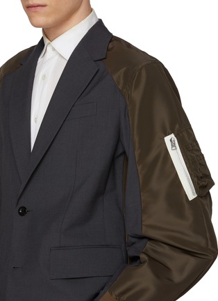  - SACAI - Oversized Single Breasted Hybrid Nylon Sleeve Wool Blend Blazer