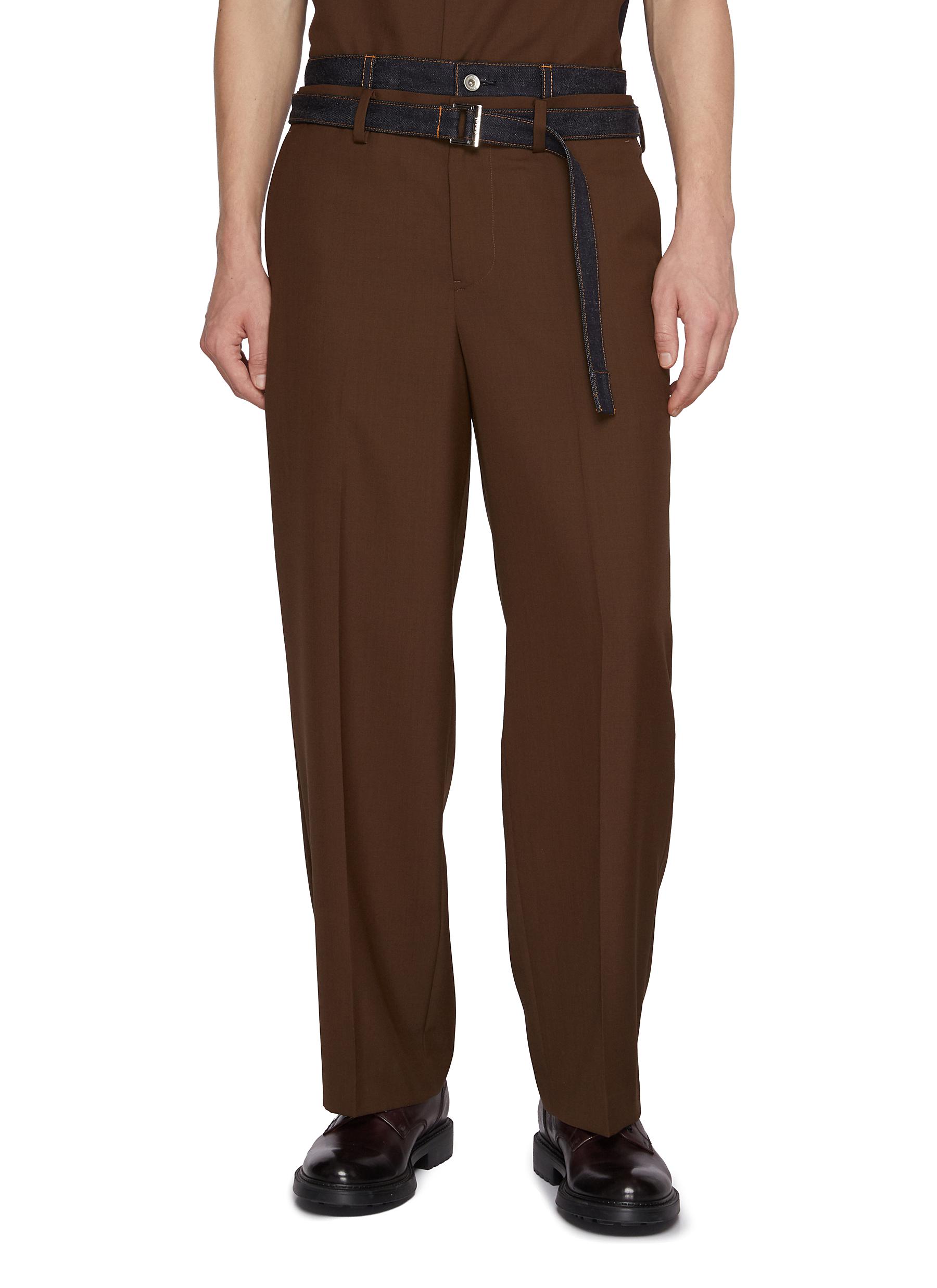 SACAI | Belted Hybrid Double Denim Waist Wool Blend Pants | Men