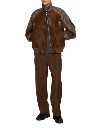 Figure View - Click To Enlarge - SACAI - Oversized Hybrid Sleeve Nylon Cotton Chino Bomber Jacket