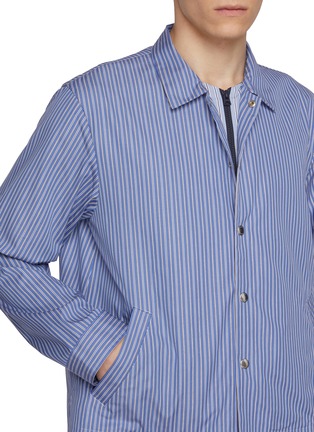  - SACAI - Striped Button Up Layered Hem Cotton Poplin Shirt Jacket