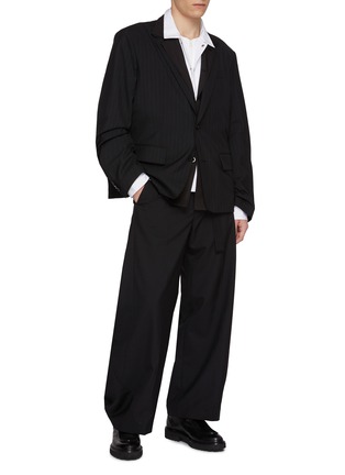 Figure View - Click To Enlarge - SACAI - Single Breasted Chalk Striped Layered Cotton Blazer