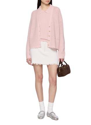 Figure View - Click To Enlarge - CRUSH COLLECTION - Pointelle V-neck Knitted Bouclé Cardigan