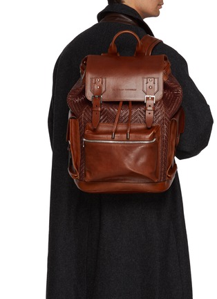Figure View - Click To Enlarge - BRUNELLO CUCINELLI - City Braided Leather Backpack
