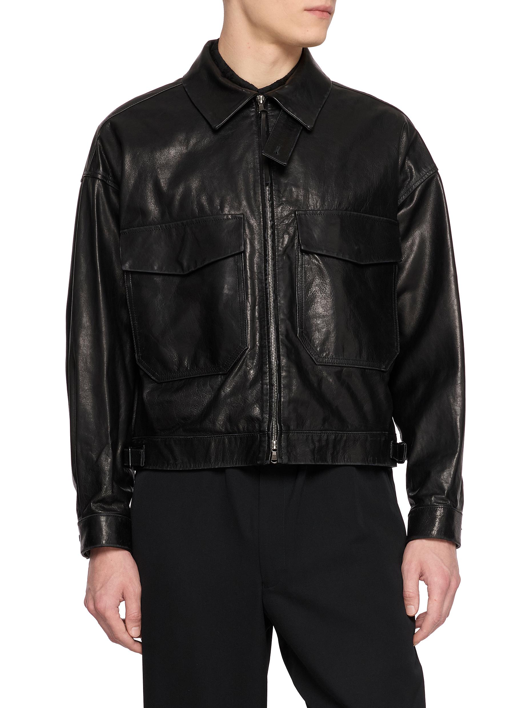 THE VIRIDI-ANNE | Oversized Flap Pockets Leather Jacket | Men