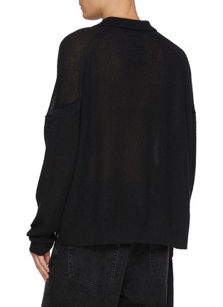 Back View - Click To Enlarge - THE VIRIDI-ANNE - Long Sleeve Semi Sheer Linen Knit Polo Shirt