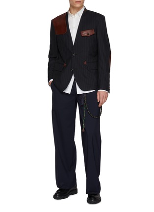 Figure View - Click To Enlarge - KHOKI - Contrast Patch Lapelless Single Breasted Jacket