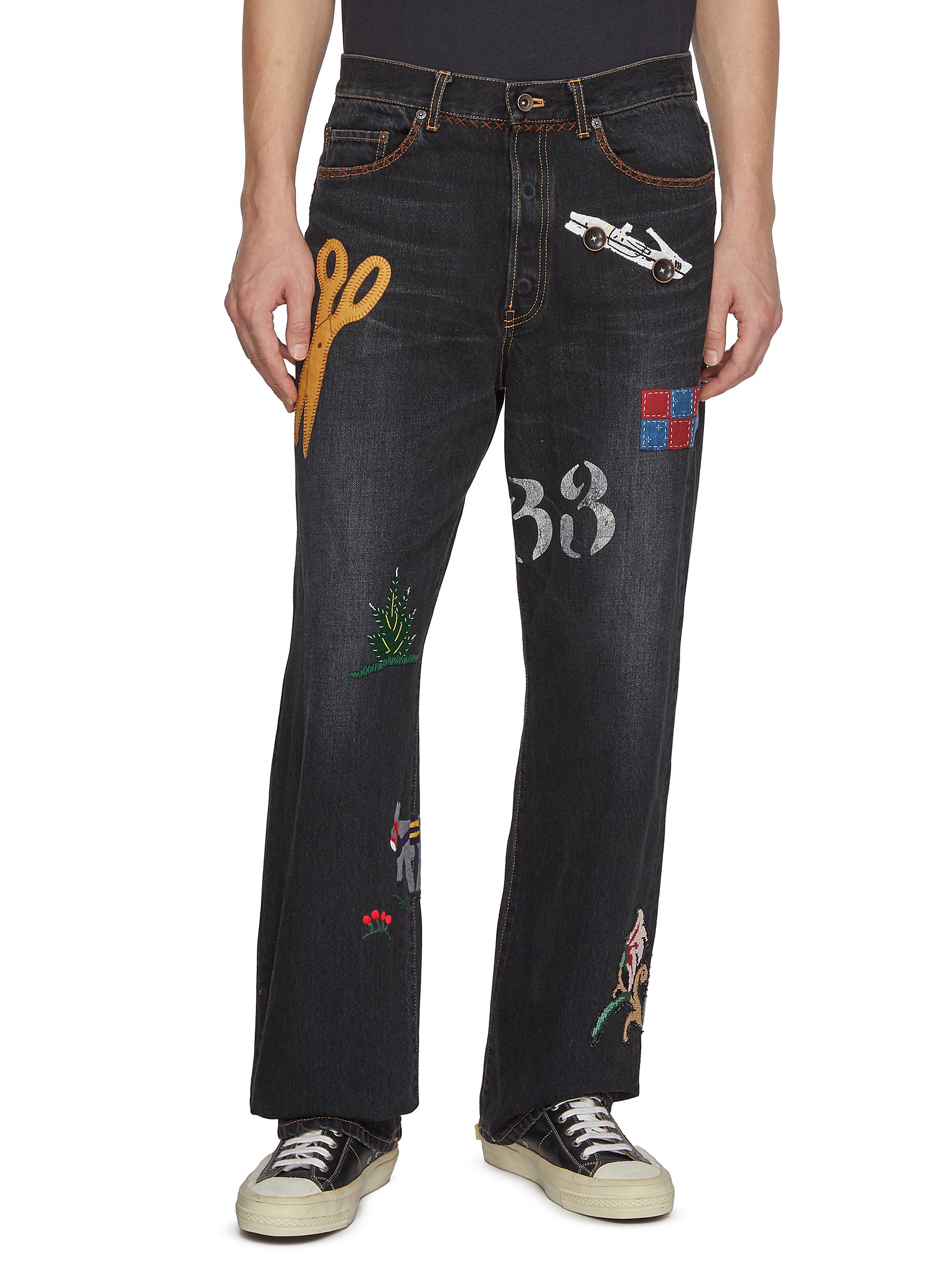 KHOKI | Medium Washed Hand Embroidered Jeans | Men | Lane Crawford