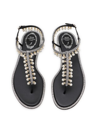 Detail View - Click To Enlarge - RENÉ CAOVILLA - Diana Faux Pearl Embellished Satin Thong Sandals
