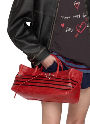 Figure View - Click To Enlarge - MARGESHERWOOD - X Peanuts Grandma Used Striped Leather Top Handle Bag