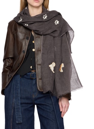 Figure View - Click To Enlarge - CITRUS - Paw Embroidery Linen Scarf