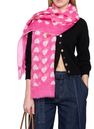 Figure View - Click To Enlarge - CITRUS - Heart Print Summer Embroidery Linen Scarf