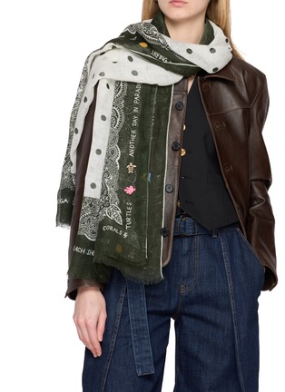 Figure View - Click To Enlarge - CITRUS - Border Print Embroidered Linen Scarf