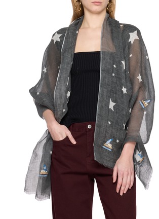 Figure View - Click To Enlarge - CITRUS - Star Print Summer Embroidery Linen Scarf