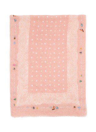 Detail View - Click To Enlarge - CITRUS - Paisley Border Embroidered Linen Scarf