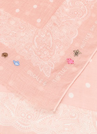 Detail View - Click To Enlarge - CITRUS - Paisley Border Embroidered Linen Scarf