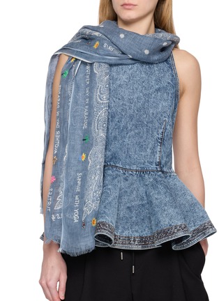 Figure View - Click To Enlarge - CITRUS - Paisley Dot Border Embroidery Linen Scarf