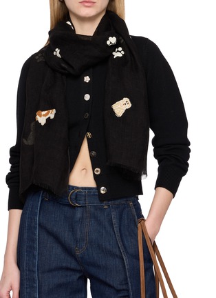 Figure View - Click To Enlarge - CITRUS - Paw Embroidery Linen Scarf