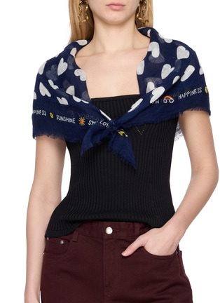 Figure View - Click To Enlarge - CITRUS - Heart Bandana Embroidered Linen Scarf