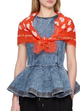 Figure View - Click To Enlarge - CITRUS - Heart Print Embroidery Linen Bandana Scarf