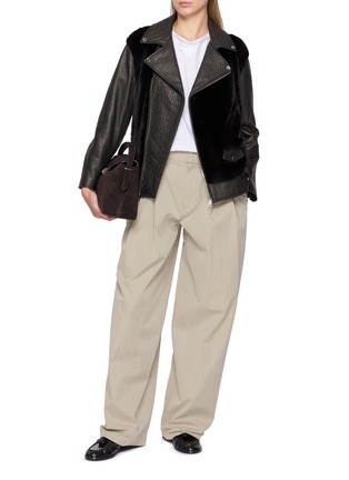 Figure View - Click To Enlarge - KRUF - Mink Fur Panel Biker Leather Jacket