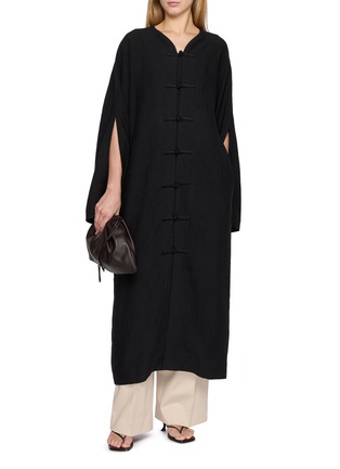 Figure View - Click To Enlarge - GIA STUDIOS - Long Sleeve Mandarin Collar Linen Dress