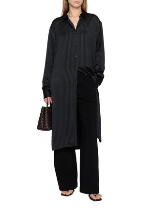 Figure View - Click To Enlarge - GIA STUDIOS - Nicole Long Sleeve Striped Side Slit Shirt Dress