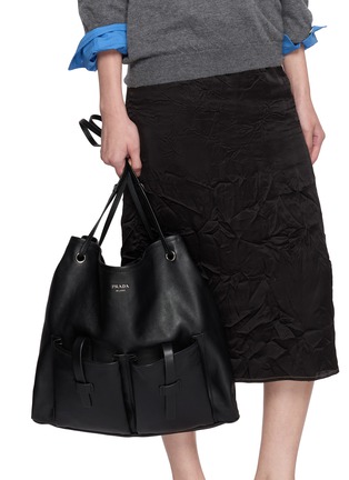 Front View - Click To Enlarge - PRADA - Pocket Hobo Leather Shoulder Bag