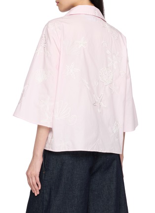 Back View - Click To Enlarge - BERNADETTE - Short Sleeve Petit Beurre Embroidered Cotton Shirt