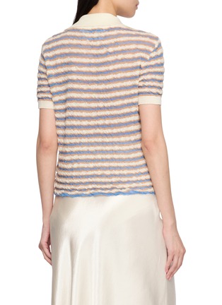 Back View - Click To Enlarge - BERNADETTE - Short Sleeve Stripe Intarsia Wool Knit Polo Top