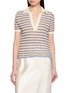 BERNADETTE Short Sleeve Stripe Intarsia Wool Knit Polo Top