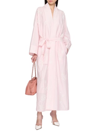 Figure View - Click To Enlarge - BERNADETTE - Empire Long Sleeve Embroidered Wrap Belt Peignoir Dress