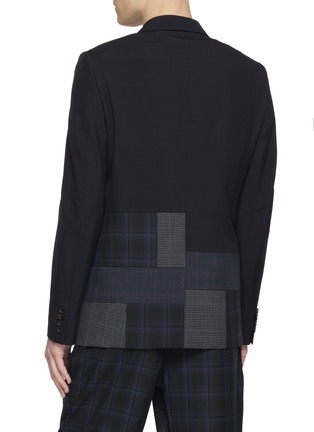 Back View - Click To Enlarge - COMME DES GARÇONS HOMME DEUX - Single Breasted Chequered Patchwork Hem Wool Blazer