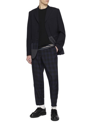 Figure View - Click To Enlarge - COMME DES GARÇONS HOMME DEUX - Single Breasted Chequered Patchwork Hem Wool Blazer