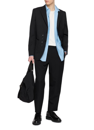 Figure View - Click To Enlarge - COMME DES GARÇONS HOMME DEUX - Single Breasted Shadow Striped Layered Wool Blazer