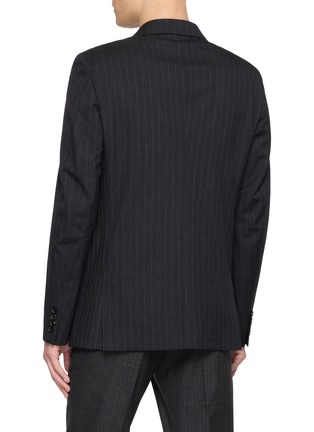 Back View - Click To Enlarge - COMME DES GARÇONS HOMME DEUX - Single Breasted Cutout Contrast Pinstripe Wool Blazer