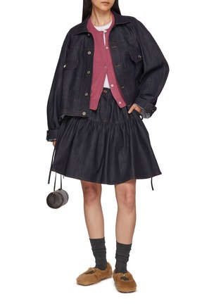 Figure View - Click To Enlarge - EPINGLER - Tie Detail Ruffled Dark Wash Denim Skirt