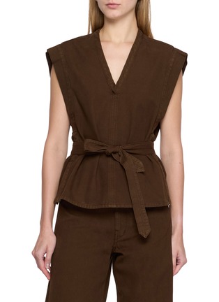 Main View - Click To Enlarge - LEMAIRE - Chasuble Belted V-neck Denim Top