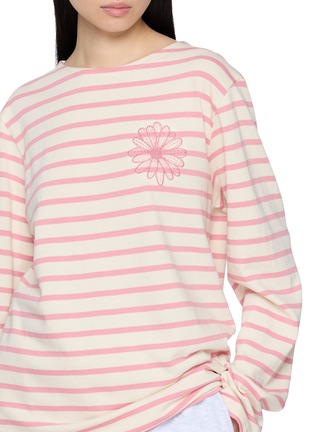  - MARDI MERCREDI - Flower Embroidered Striped Cotton T-Shirt