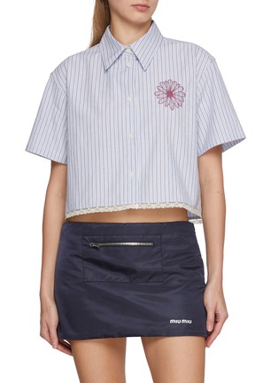 Main View - Click To Enlarge - MARDI MERCREDI - Embroidered Striped Cotton Cropped Shirt