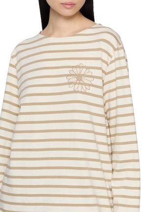  - MARDI MERCREDI - Flower Embroidered Striped Cotton T-Shirt