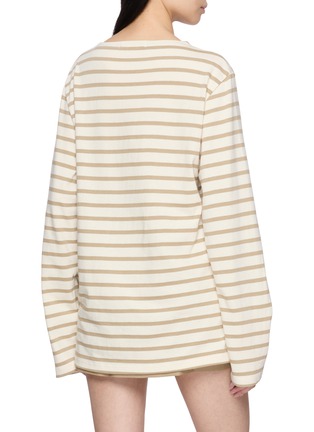 Back View - Click To Enlarge - MARDI MERCREDI - Flower Embroidered Striped Cotton T-Shirt