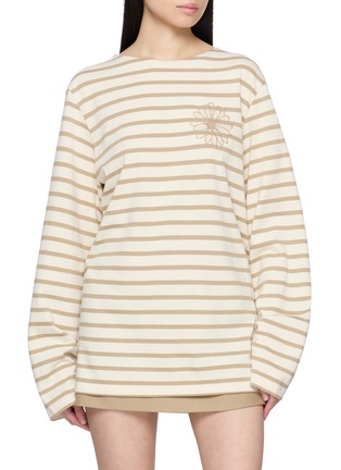 Main View - Click To Enlarge - MARDI MERCREDI - Flower Embroidered Striped Cotton T-Shirt