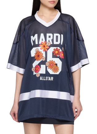 Main View - Click To Enlarge - MARDI MERCREDI - Blossom Graphic V-Neck Mesh Jersey Top