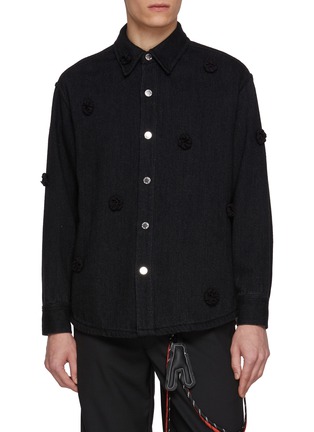 Main View - Click To Enlarge - SONG FOR THE MUTE - Daisy Appliqué Dark Wash Denim Shirt Jacket