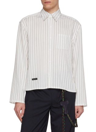 Main View - Click To Enlarge - SONG FOR THE MUTE - Dobby Striped Cropped Shirt